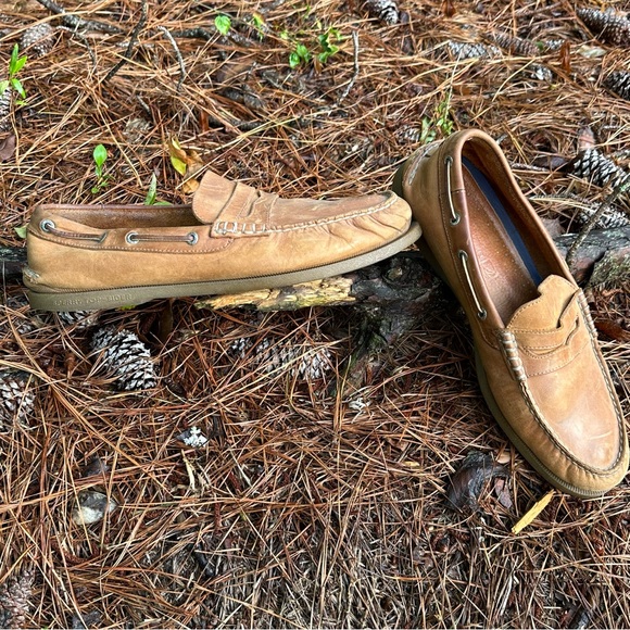 SPERRY Tan Leather Penny Loafers with Moccasin Stitching•Size 13
